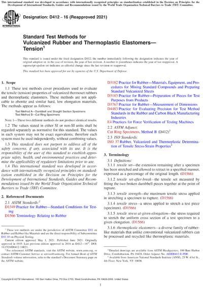 ASTM D412: Standard Test Methods for Vulcanized Rubber and 